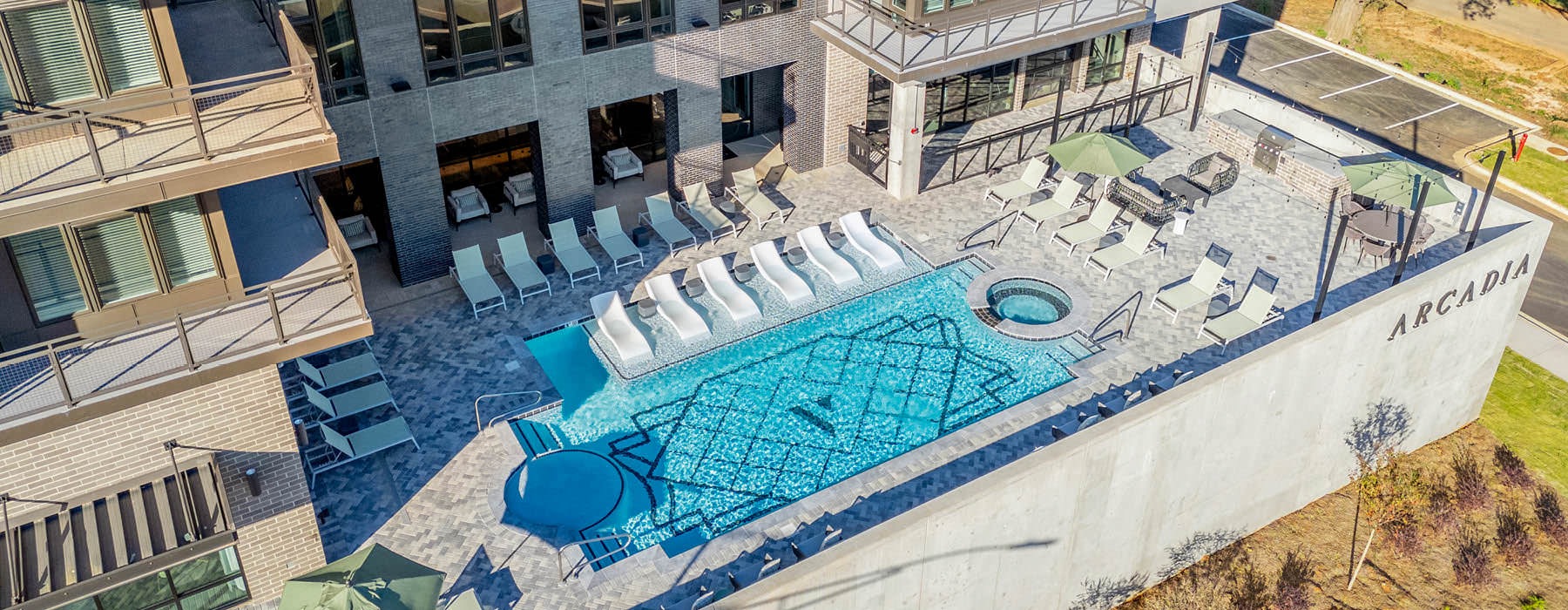 aerial shot of swimming pool